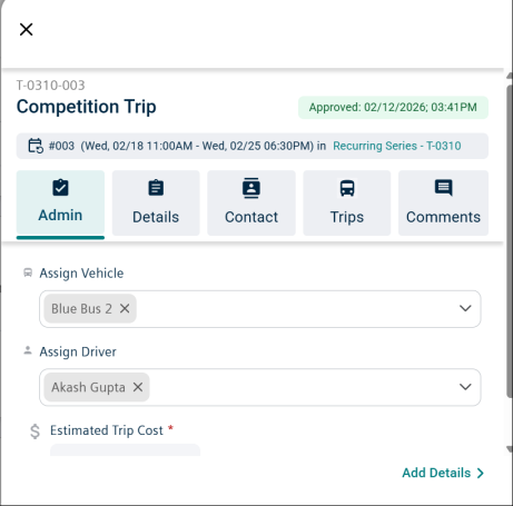 Trip details tab